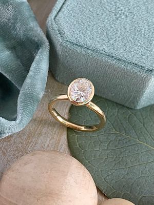 Ryan Full Bezel Set Mossainite 14k Yellow Gold Engagement Ring