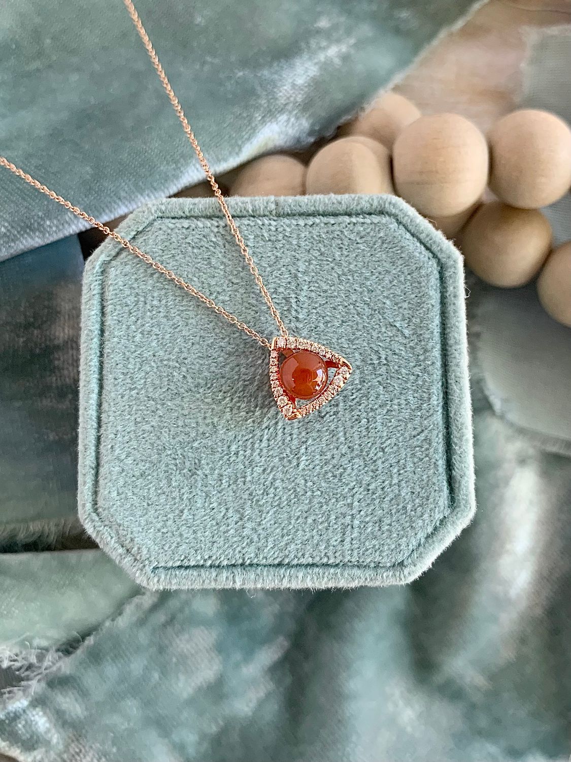 Cloistered Carnelian Diamond 18k Rose Gold Necklace