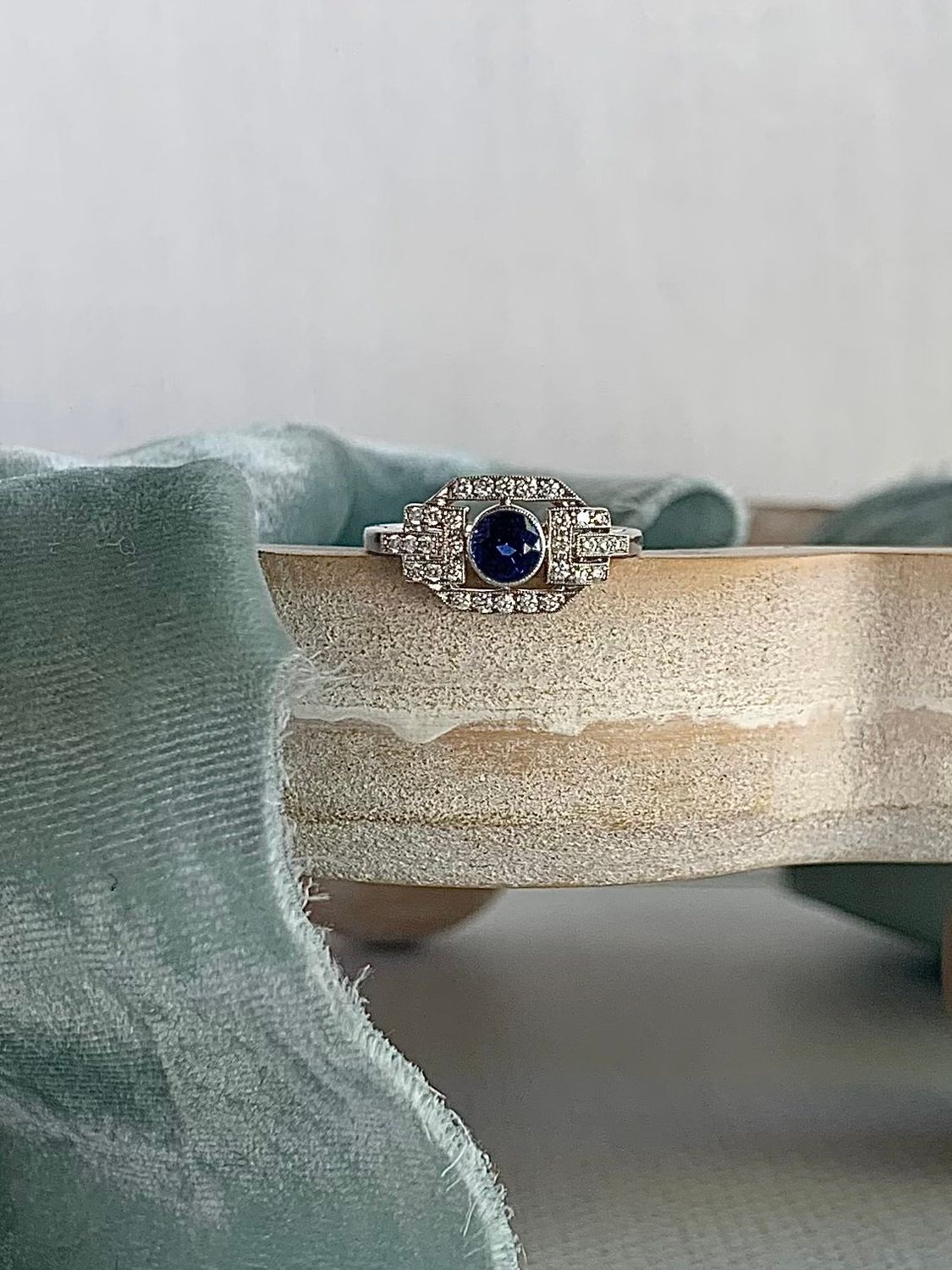 Sabine Platinum Vintage-inspired Sapphire & Diamond Engagement Ring