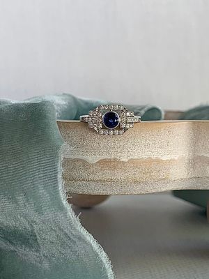 Sabine Platinum Vintage-inspired Sapphire & Diamond Engagement Ring