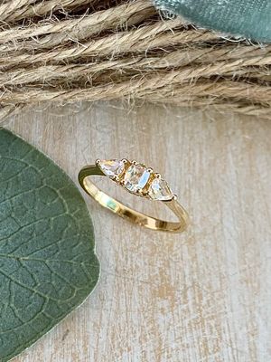 Mathilda Rose Cut Diamond 3 Stone 14k Yellow Gold Engagement Ring