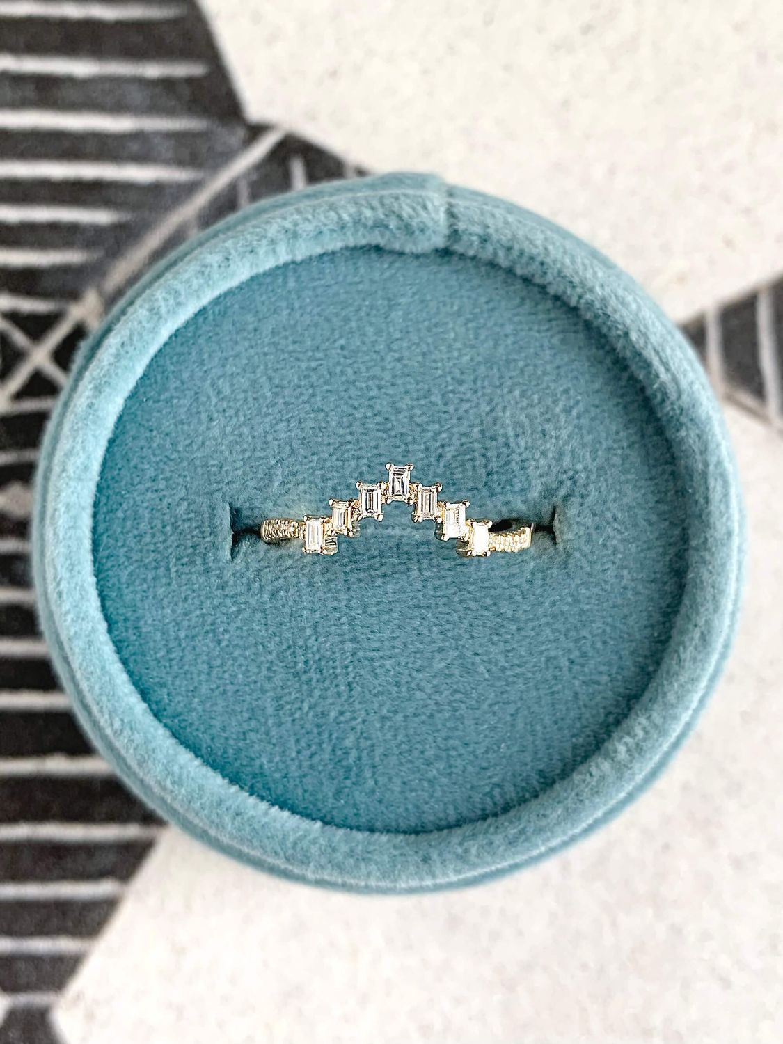 Stacked Diamond Baguette Contour 14k Yellow Gold Band