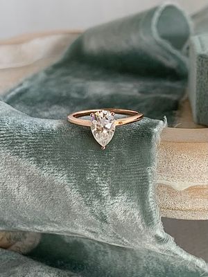 Sabra 1.85 Carat Pear Cut Moissanite 14k Rose 3 Prong Engagement Ring