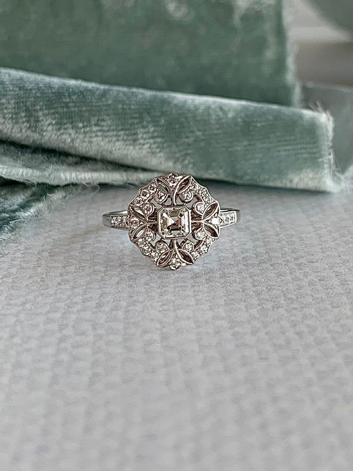 Adelia Vintage Inspired Diamond 18k Platinum Engagement Ring