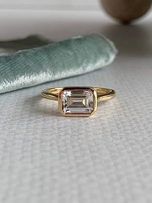 Aiden East West Set 1.0ct Lab Diamond Center Full Bezel Set 14k Yellow Gold Engagement Ring