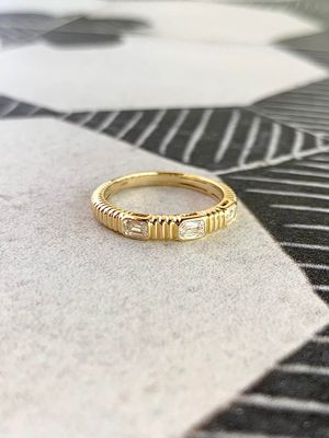 Past, Present, & Future Diamond Lined 14k Yellow Gold Ring