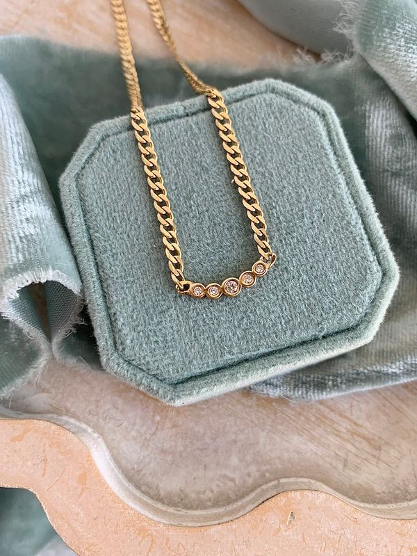 5 Diamond Cuban Chain 14kYellow Gold Necklace