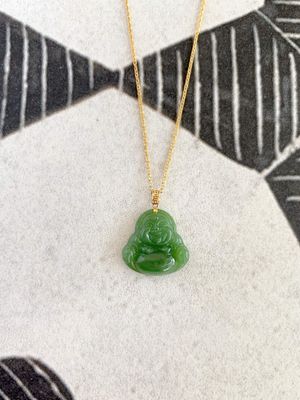 Happy Lucky Jade Buddha Gold Fill Necklace