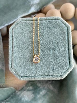 Dainty Raindrop Rose Cut Diamond 18k Yellow Gold Necklace