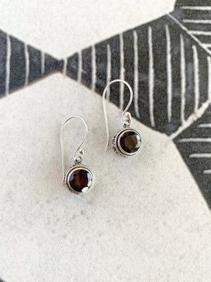 Deep Red Garnet Silver Earrings