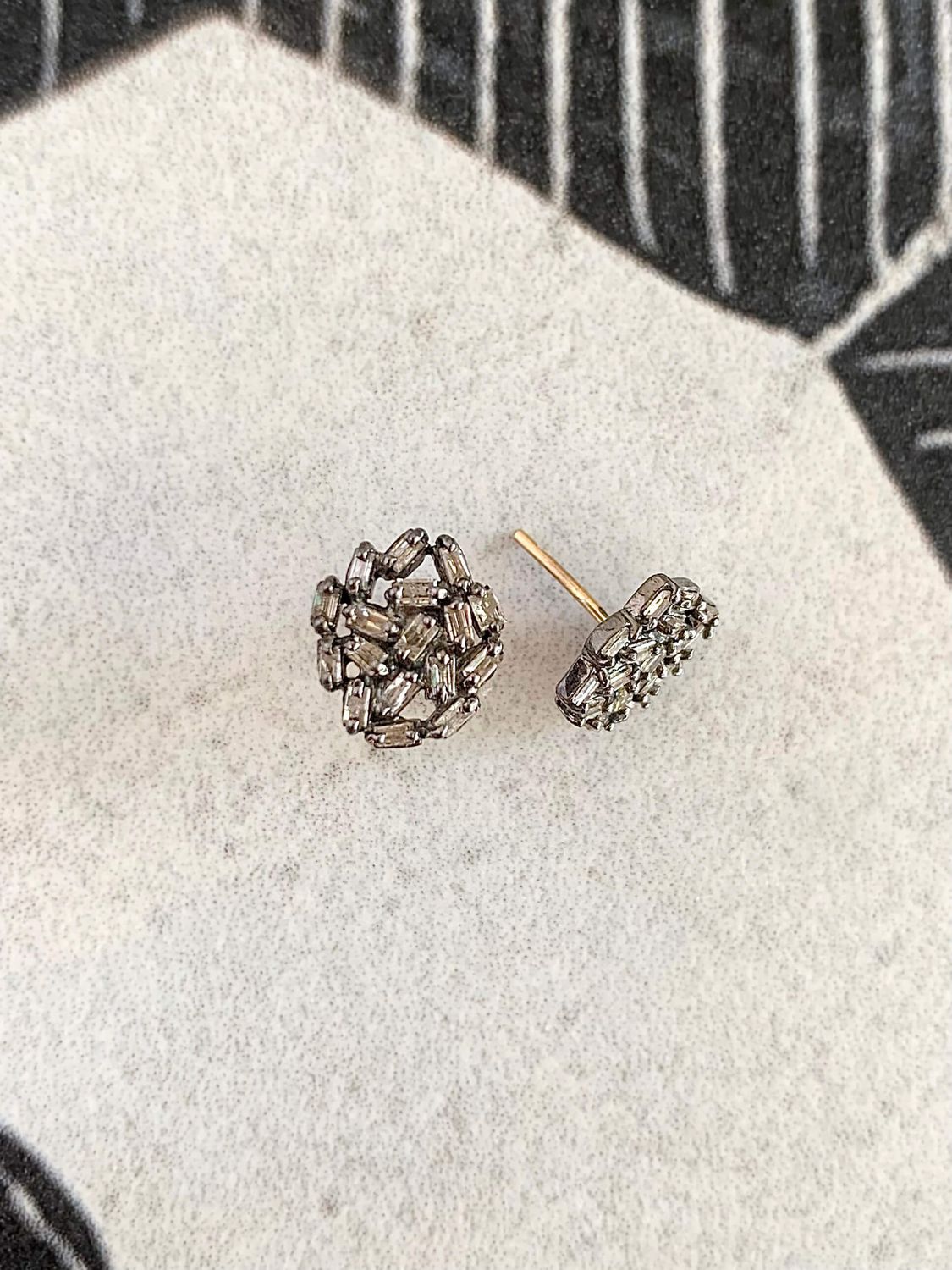 Diamond Baguette Dark Rhodium Silver Studs