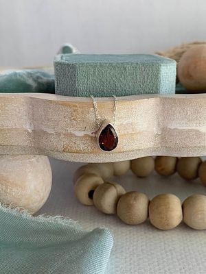 Teardrop Garnet Slider Silver Necklace