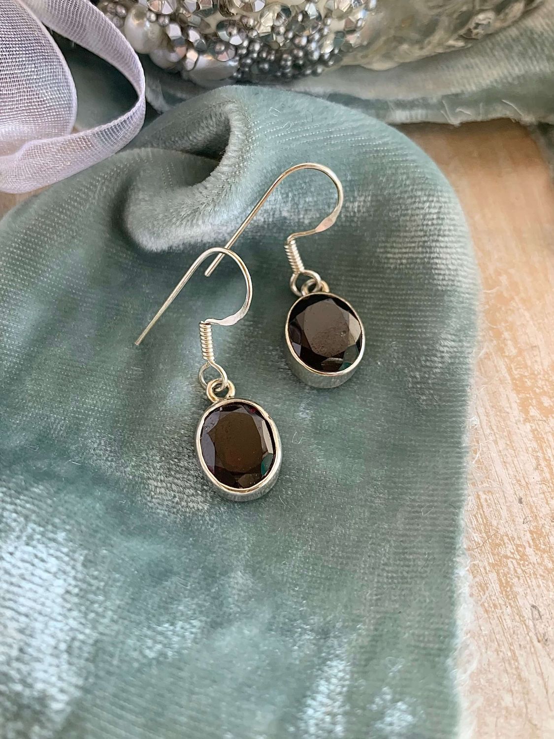 Dark Garnet Silver Earrings