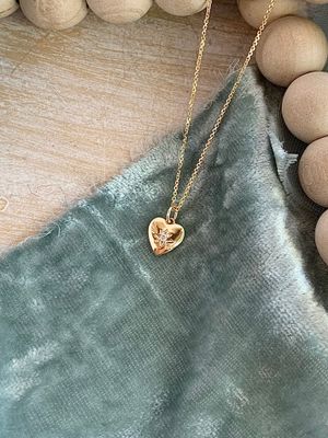 Star Set Diamond Heart 14k Yellow Gold Necklace
