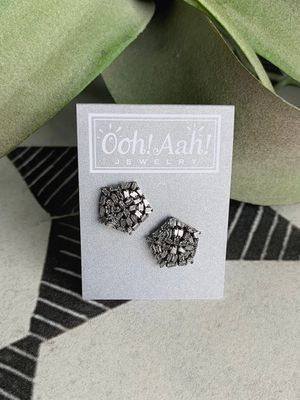 Diamond Pentagon Dark Rhodium Stud Earrings