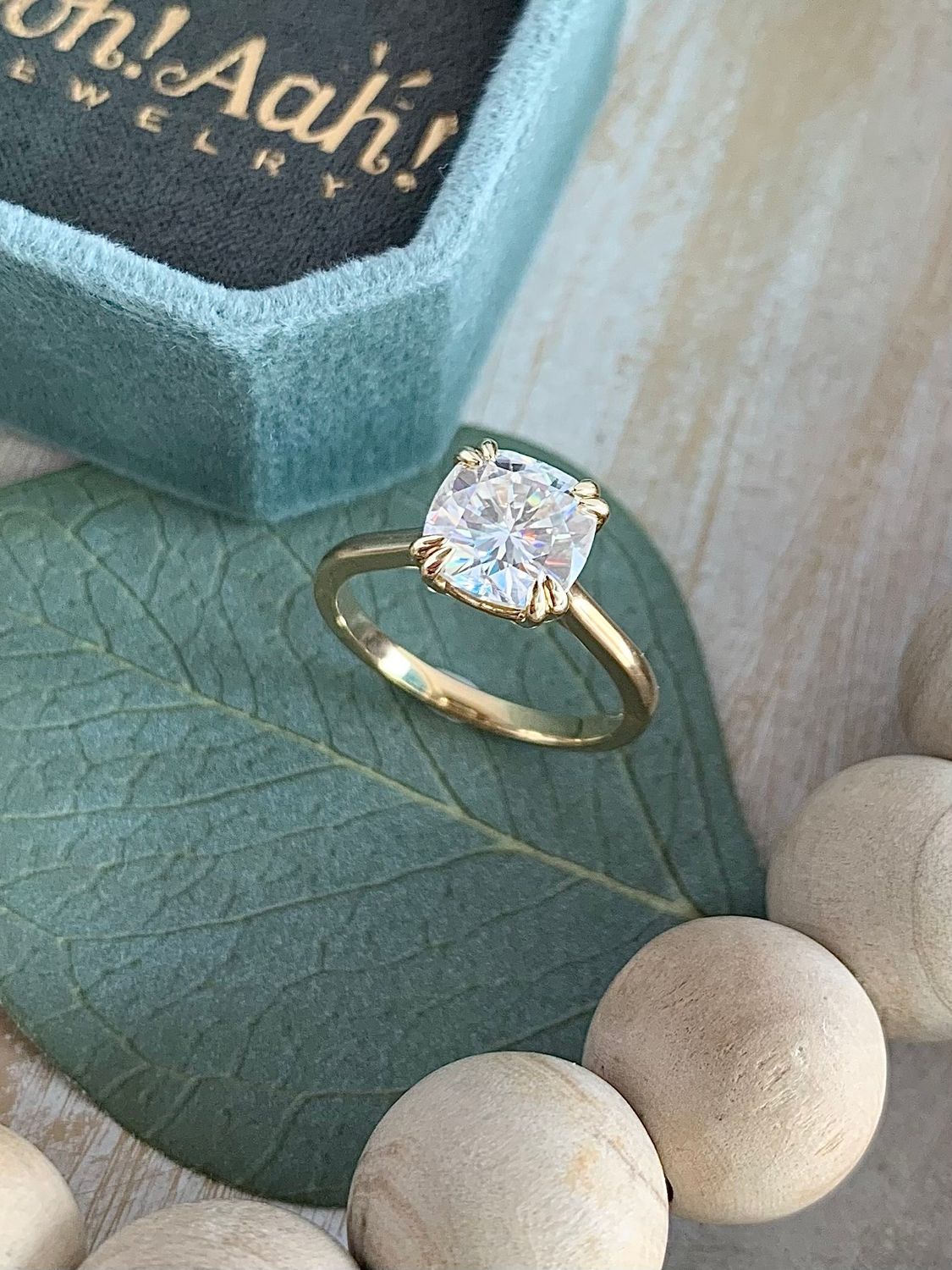 Anya Moissanite Cushion Cut Center Double Prong Solitaire 14k Yellow Gold Engagement Ring