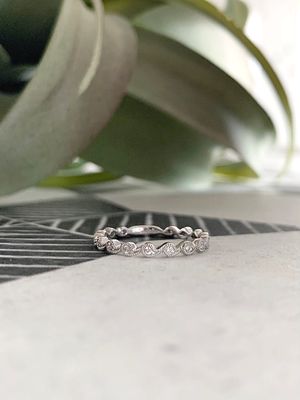 Milgrain Wave Diamond Band 14k White Gold