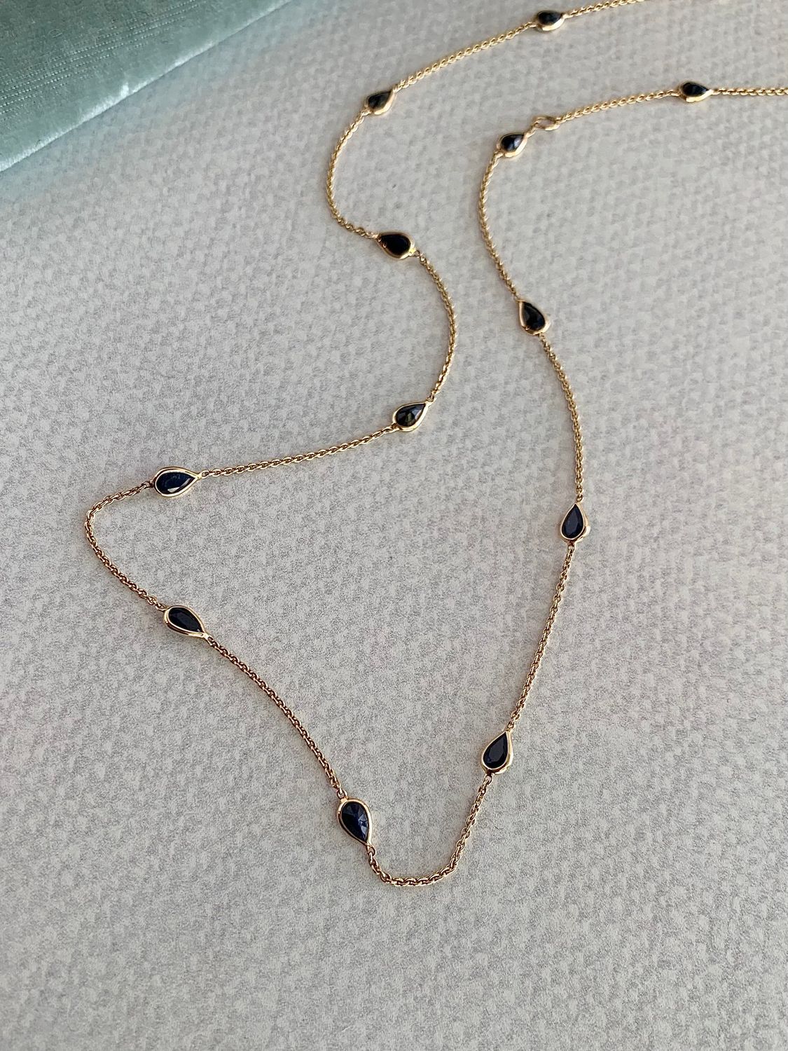 Rich Sapphire Stations 14k Yellow Gold Necklace