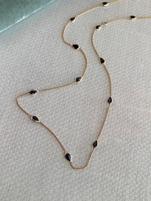 Rich Sapphire Stations 14k Yellow Gold Necklace