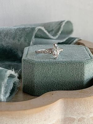 Zahra Moval Cut Lab Diamond Center with Lab Diamond Accents 18k White Gold Engagement Ring
