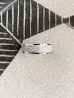 Stepped Edge Comfort Fit Flat Band with Stone Finish 14K White Gold Wedding Band
