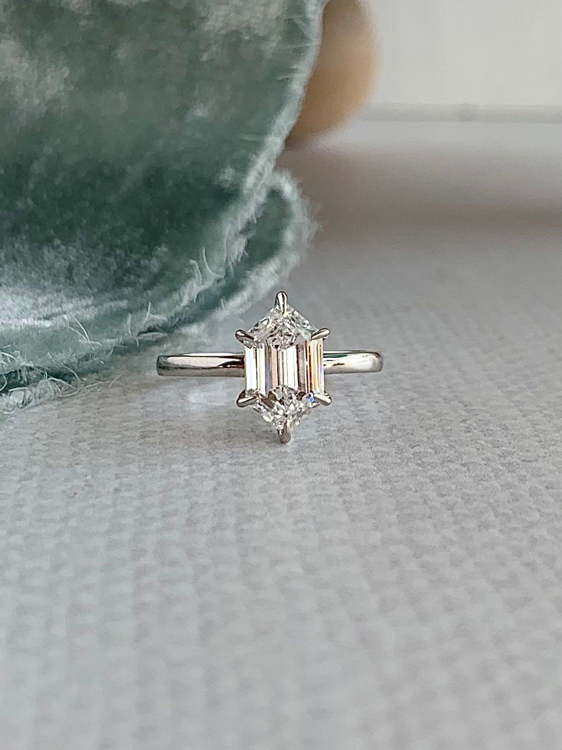Ansel 2.28 Hexagon Lab Diamond 14k White Gold Engagement Ring