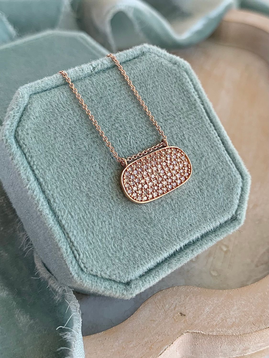 Oval Pave Diamond Disc in 14k Rose Gold