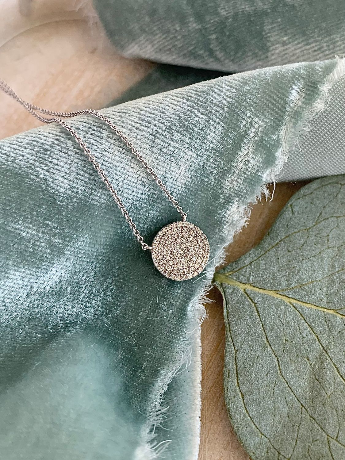 14k White Gold Pave Diamond Dot Necklace
