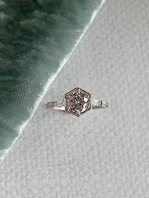 Oaklynn Round Brilliant Cut 6.5mm Lab Diamond Center with .25ctw Accent Lab Diamonds 14k White Gold Engagement Ring