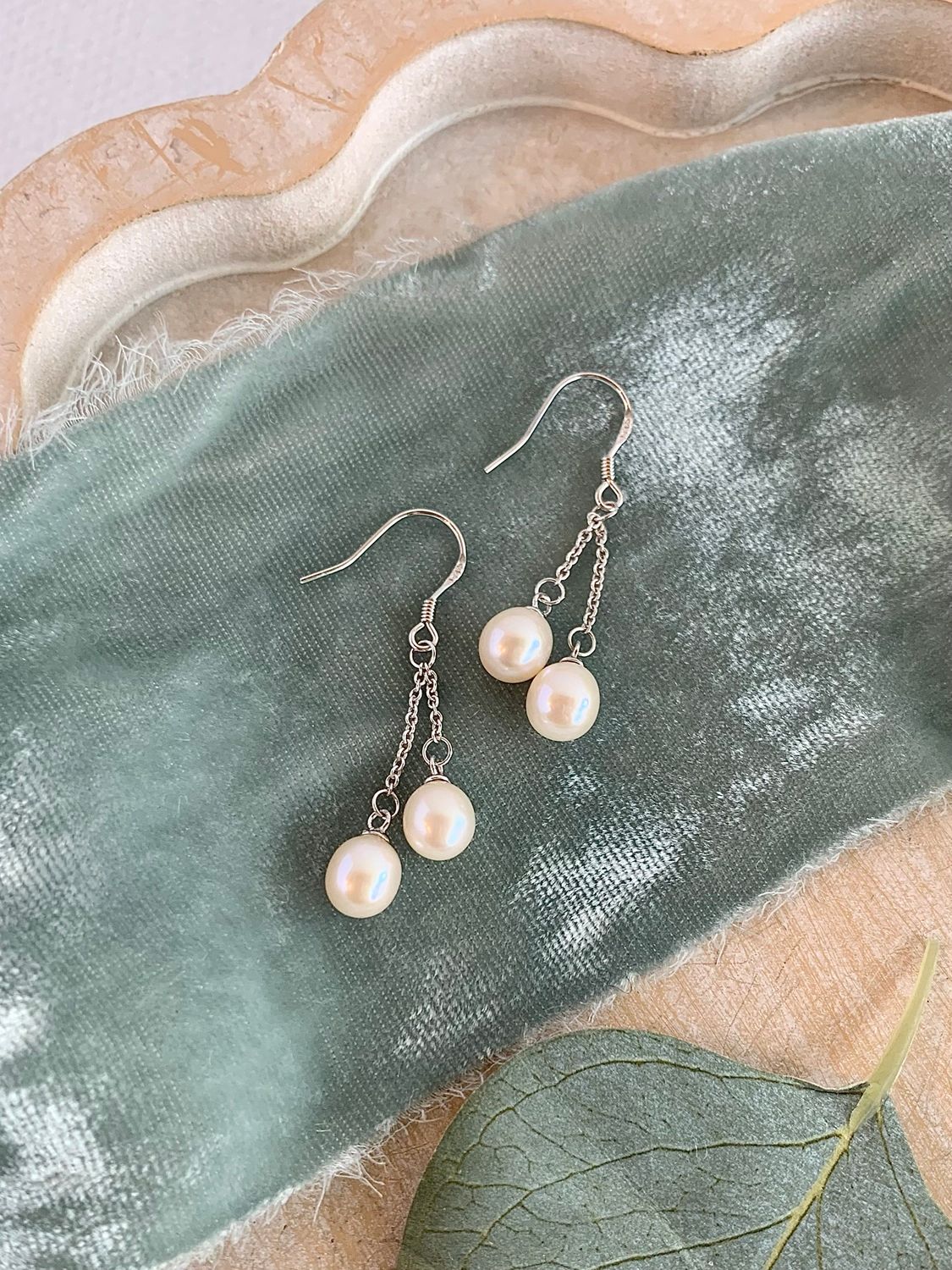 Double Freshwater Pearl Drop Silver Earrings