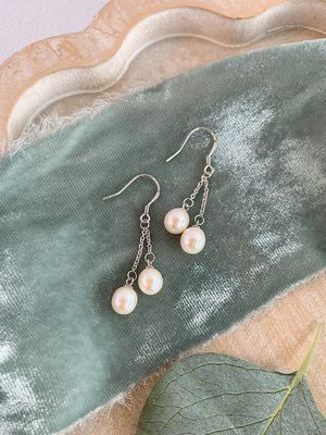 Double Freshwater Pearl Drop Silver Earrings