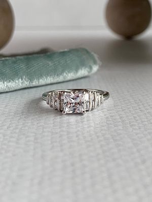 Juniper Princess Cut 5.5X5.5mm Moissanite Center with .13ctw Accents Diamond 14k White Gold Engagement Ring