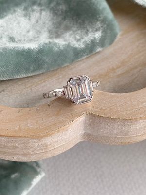 Ivey Emerald Cut 9X7 Lab Diamond Center with .50ctw Accent Lab Diamonds 14k White Gold Engagement Ring