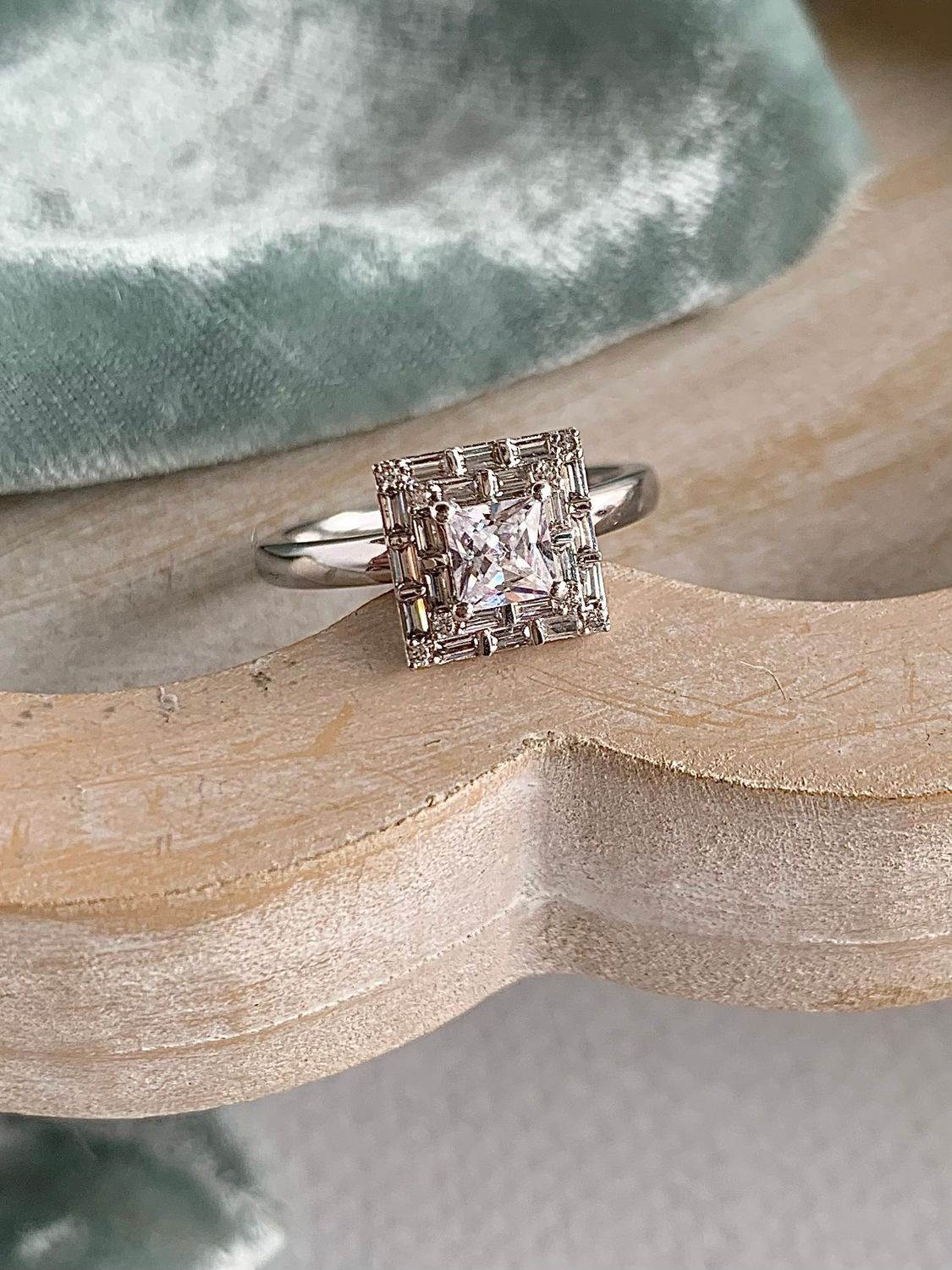 Marleigh Princess Cut .50ct Lab Diamond Center .38ctw Accent Diamonds 14k White Gold Engagement Ring
