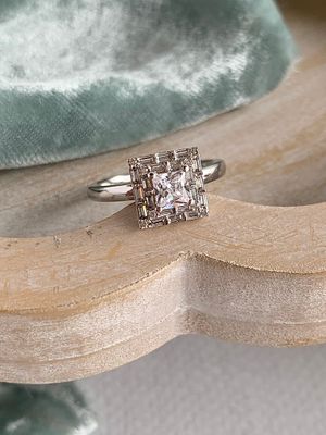 Marleigh Princess Cut .50ct Lab Diamond Center .38ctw Accent Diamonds 14k White Gold Engagement Ring