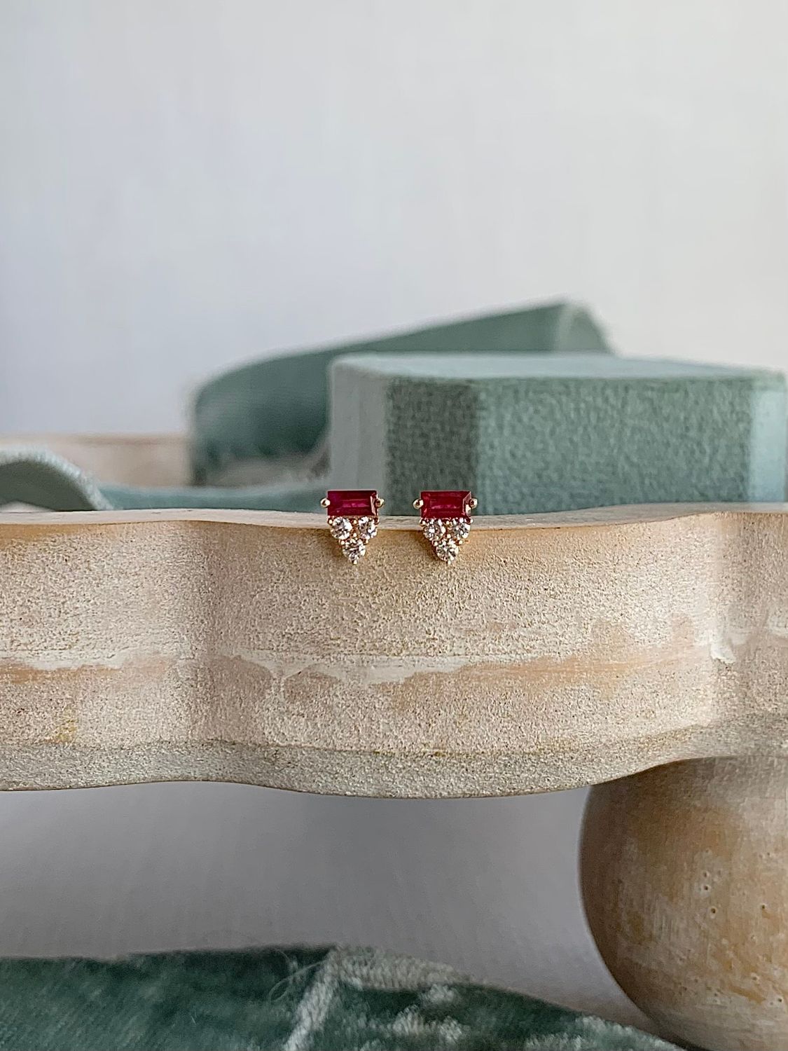 Ruby Diamond 14k Yellow Gold Stud Earrings