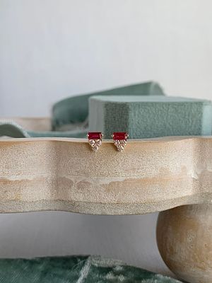 Ruby Diamond 14k Yellow Gold Stud Earrings