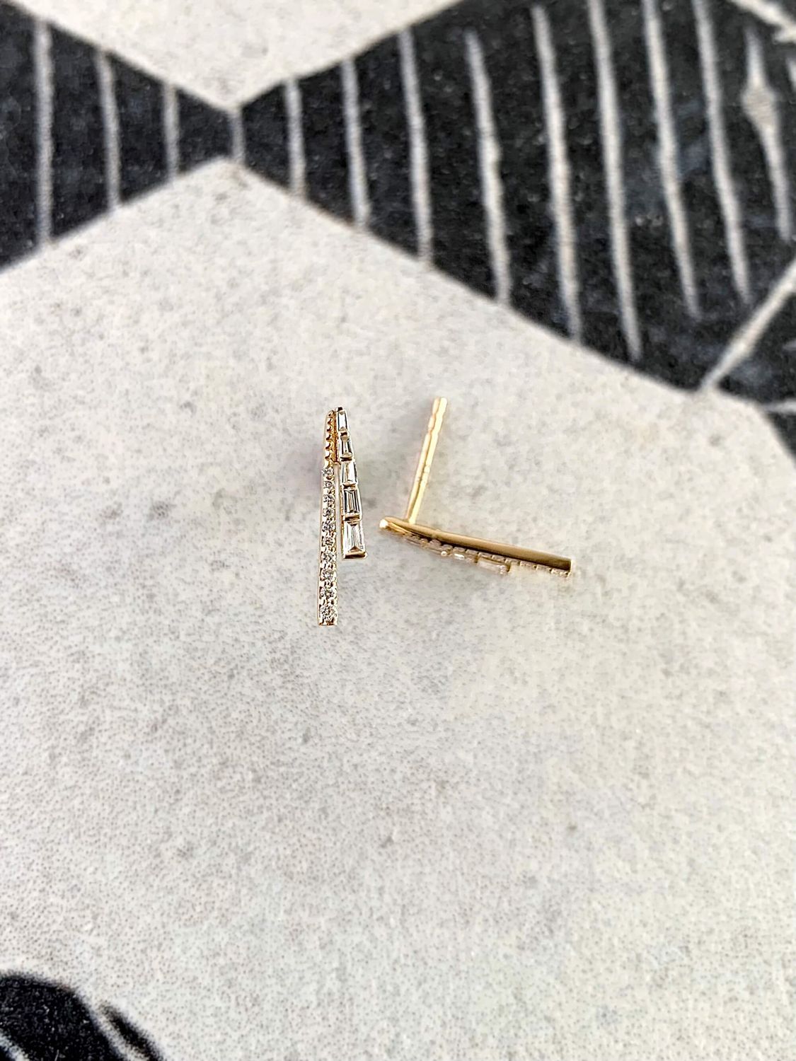 Parallel Diamond 14k Yellow Gold Earrings