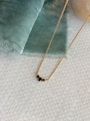 Petite Black Diamond Trio 14k Yellow Gold Necklace
