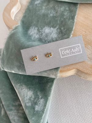 Turquoise Enamel Evil Eye 14k Yellow Gold Stud Earrings