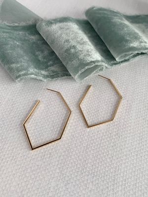 Elongated Hexagon 14k Yellow Gold Post Hoops
