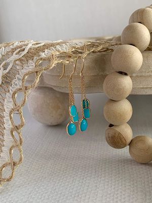 Turquoise Trio Chain Drop 14k Yellow Gold Earrings