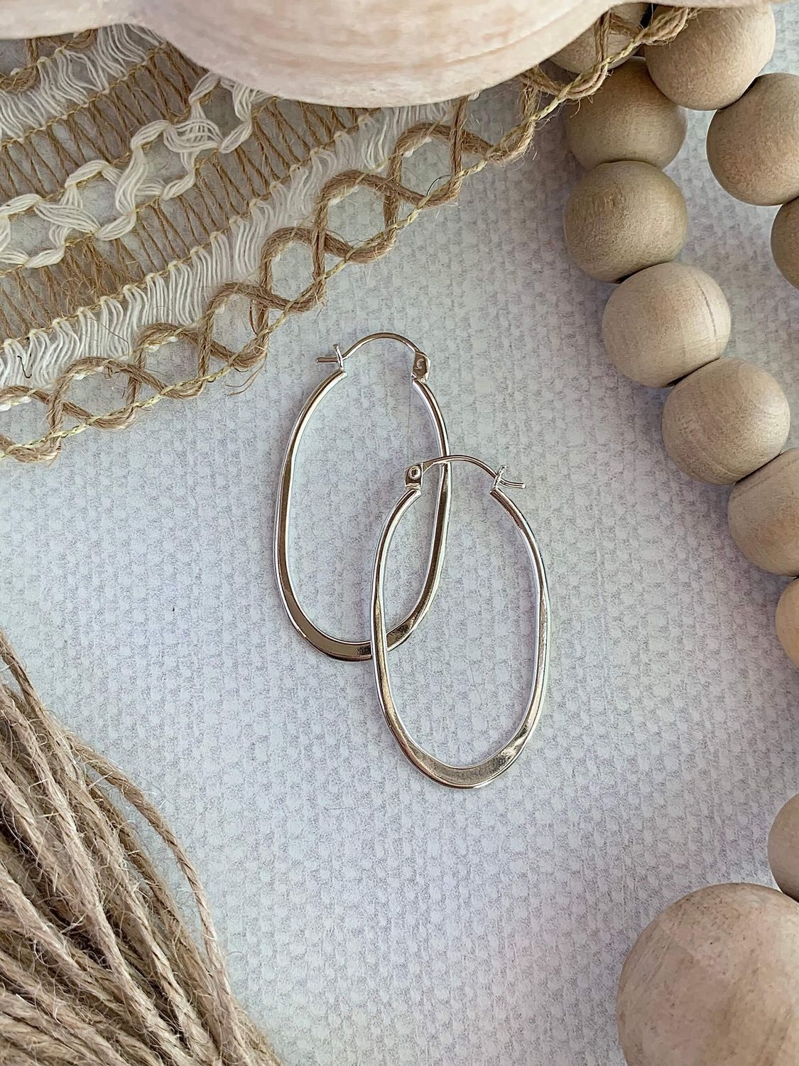 Oblong Silver Hinge Hoop Earrings
