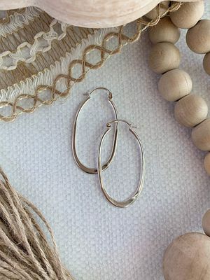 Oblong Silver Hinge Hoop Earrings