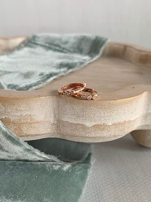 Diamond Trio 14k Rose Gold Huggie Earrings