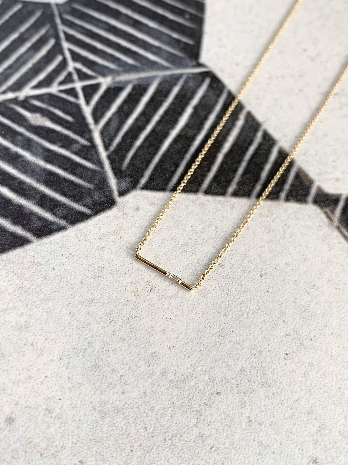 On The Line Diamond 14k Yellow Gold Bar Necklace