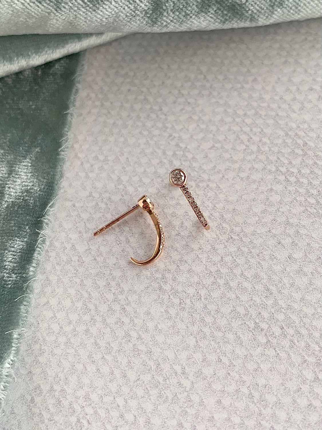 Lovely Diamond 14k Rose Gold Curve Post Hoop Earrings
