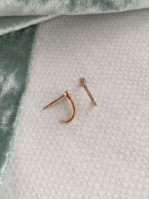 Lovely Diamond 14k Rose Gold Curve Post Hoop Earrings