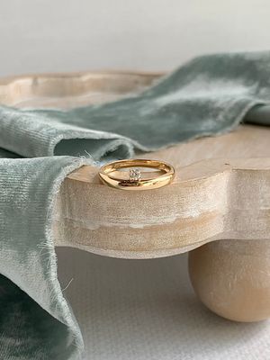 Perched Diamond Domed 14k Yellow Gold Stack Ring