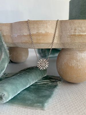 14k White Gold & Diamond Sunburst Necklace